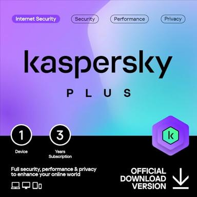 Kaspersky Plus Internet Security 2024 | 1 Device | 3 Years | Anti-Phishing and Firewall | Unlimited VPN | Password Manager | Online Banking Protection | PC/Mac/Mobile | Online Code image