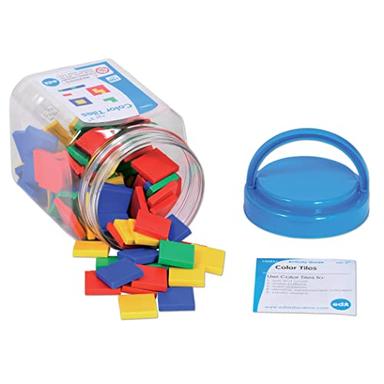 edxeducation Color Tiles - Mini Jar Set of 100 - Colorful, Plastic Squares - Sorting and Sequencing Activity - Math Manipulative for Kids image