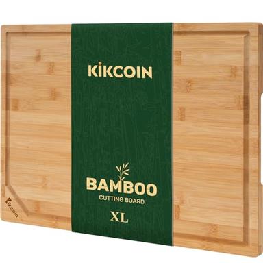 Bamboo Cutting Boards for Kitchen, Extra Large Wood Cutting Board with Deep Juice Groove and Handle Heavy Duty Chopping board, Kikcoin, 17.6" x 12" image