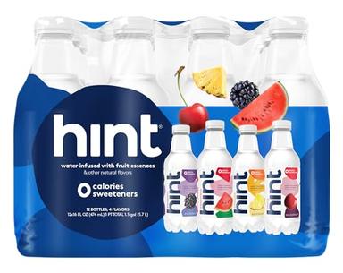 Hint Water Best Sellers Pack, 3 Bottles Each of: Watermelon, Blackberry, Cherry, and Pineapple, Zero Calories, Zero Sugar and Zero Sweeteners, 16 Fl Oz (Pack of 12) image