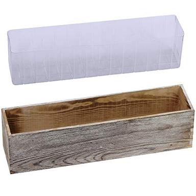 1 Pcs Wood Planter Box Rectangle Whitewashed Wooden Rectangular Planter Decorative Rustic Wooden Box with Inner Plastic Box - 17.3" L x 3.9" W x 3.9" H Floral Natural Centerpieces Rustic Wedding Decor image
