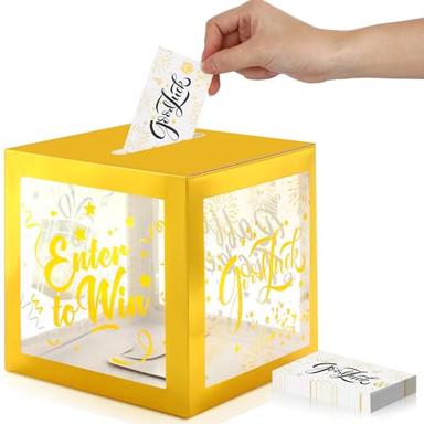Spiareal Enter to Win Donation Box with Raffle Tickets Cards Gold Raffle Box Safe Suggestion Box with Entry Form Cards Ballot Box with Slot Collection Box for Contest Carnivals Raffles (Elegant) image