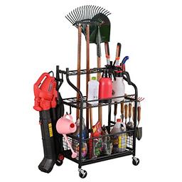 Snail Garden Tool Storage Organizer with Wheels Yard Tool Stand Holder for Garage Lawn and Outdoor, Steel Yard Tool Racks to Store Yard Long Rakes, Brooms, Mops and Buckets, Garden Tool Rolling Cart image