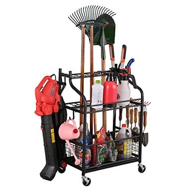 Snail Garden Tool Storage Organizer with Wheels Yard Tool Stand Holder for Garage Lawn and Outdoor, Steel Yard Tool Racks to Store Yard Long Rakes, Brooms, Mops and Buckets, Garden Tool Rolling Cart image