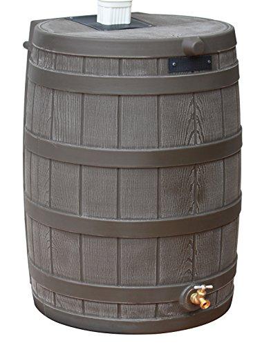 Good Ideas Rain Wizard 50 Gallon Plastic Rain Barrel for Outdoor Rainwater Collection and Storage Features a Metal Spigot and Flat Back Design, Oak image