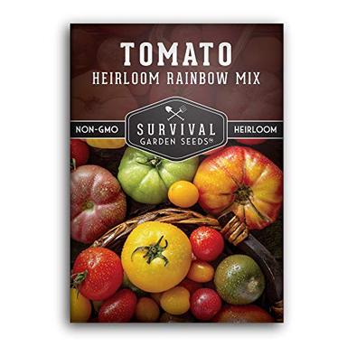 Survival Garden Seeds - Heirloom Rainbow Mix Tomato Seed for Planting - Packet with Instructions to Plant & Grow in Your Home Vegetable Garden - Non-GMO Heirloom Rainbow Tomato Seeds Variety Pack image