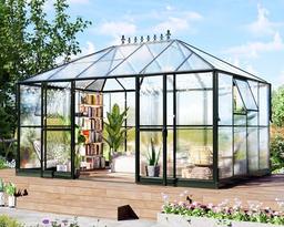 HOWE 14x9.5x9 FT Polycarbonate Greenhouse with 2 Vents and Double Swing Doors 6FT Added Wall Height, Walk-in Large Winter Greenhouse Sunroom Aluminum Greenhouse for Outdoors, Black image