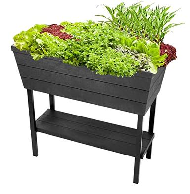 Keter Urban Bloomer 12.7 Gallon Raised Garden Bed with Self Watering Planter Box and Drainage Plug, Dark Grey image