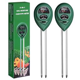 iPower Soil Meter, 3-in-1 Plant Moisture Light PH Tester for Gardening, Farming Indoor & Outdoor Use, 2 Pack, Green image