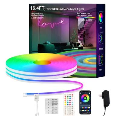 MFWW Neon Rope Lights, 16.4FT RGB LED Strip Lights App Control,IR Remote,Music Syncing,Outdoor IP67 Waterproof,Flexible DIY Design for Bedroom,Living,Gaming,Party Decoration image