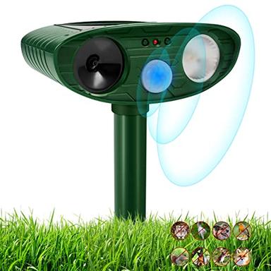 Ultrasonic Cat Deterrent, Solar Powered Deterrent Device with Motion Sensor and Flashing Light, Waterproof Device for Farm, Garden, Yard, Dogs, Birds image