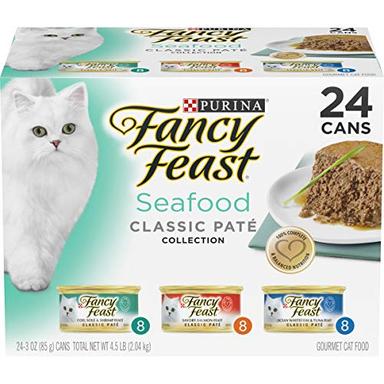 Purina Fancy Feast Seafood Classic Pate Collection Grain Free Wet Cat Food Variety Pack - (Pack of 24) 3 oz. Cans image