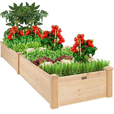 Best Choice Products 8x2ft Outdoor Wooden Raised Garden Bed Planter for Vegetables, Grass, Lawn, Yard - Natural image