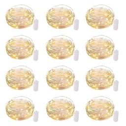 Brightown 12 Pack LED Fairy Lights Battery Operated String Lights - 7ft 20LED Waterproof Silver Wire Firefly Starry Moon Lights for DIY Crafts Wedding Table Centerpieces Party Bedroom Christmas image