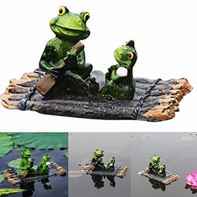 Saycker Water Floating with Frog Ornament Figurine Statue Craft for Home Yard Garden Pond Decoration Photo Prop Gift Rowing(Frog Shape) image