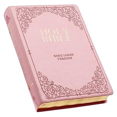 KJV Holy Bible, Giant Print Full-size Faux Leather Red Letter Edition - Thumb Index & Ribbon Marker, King James Version, Pink image