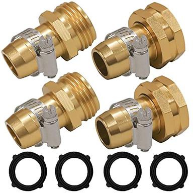 Hourleey Garden Hose Repair Connector with Clamps, Fit for 3/4" or 5/8" Garden Hose Fitting, 2 Set image