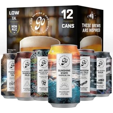 Go Brewing 12 Mixed Pack, Non-Alcoholic Craft Beer, Classic Ingredients, Featuring Multiple Flavors, Assorted Varieties, Low-Calorie Alternative Beverage Choices - 12 Fl Oz Cans image