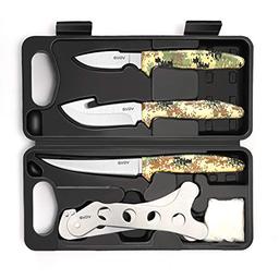 GVDV Hunting Knife Set - Deer Hunting Gear Butcher Game Processor Set, Field Dressing Kit with Gut Hook Skinner Knife, Axe, Bone Saw, Spreader, Gloves, Hunting Gifts for Men, 6 Pieces image