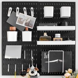 RIVTUN 20 Accessories Wall Mounted Pegboard Combination Kit, Peg Board Wall Organizer, Pegboard for Wall, 25.2" x 25.2" Black Pegboard Organizer (Bigger, Cost-Effective and Nail-Free) image