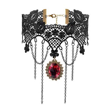 iWenSheng Halloween Costumes Jewelry for Women - Steampunk Black Lace Choker Necklace Gothic Jewelry Accessories, Vampire Choker Necklace Costume for Teen Girls image