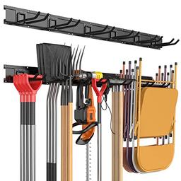 Garage Tool Storage Organizers Wall Mounted with 6 Removable Hooks and 3 Board, Super Heavy Duty Powder Coated Steel Garden Tool Hanger Rack for Chair, Broom, Mop, Rake Shovel & Tools image