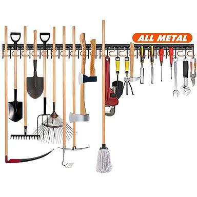 TVKB 68'' All Metal Garden Tool Organizer Adjustable Garage Tool Organizer Wall Mount Garage Organizers and Storage with Hooks Tool Hangers for Garage image