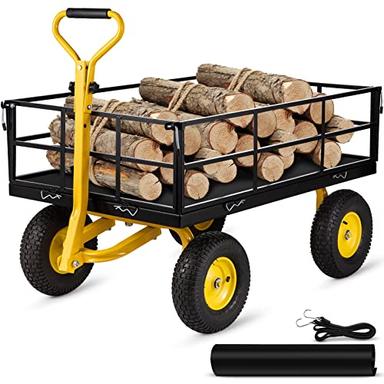 VEVOR Steel Garden Cart, Heavy Duty 1200 lbs Capacity, with Removable Mesh Sides to Convert into Flatbed, Utility Metal Wagon with 2-in-1 Handle and 13 in Tires, Perfect for Garden, Farm, Yard image