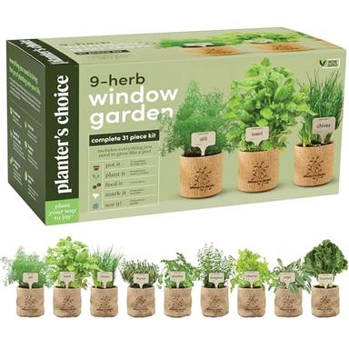 9 Herb Indoor Window Garden Kit - House Plants Seeds - Best Unique Easter Gift Ideas for Women, Mom, Friend, Her, Birthday, Housewarming, Mother - New Home Kitchen Gifts - Live Plant Starter image