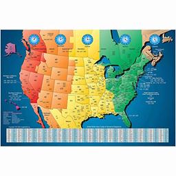 ImageAbility North America Laminated Gloss Time Zone Area Code Map with Reverse Lookup, Desk Size 11 by 17 Inches image