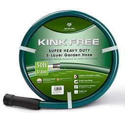 Worth Garden 3/4 in. X 50ft Garden Hose. NO KINK,No Leak,HEAVY DUTY Long Lasting Water Hose with Solid Brass Hose Fittings, Male to Female Fittings,12 YEARS WARRANTY, Dark Green,H065B05 image