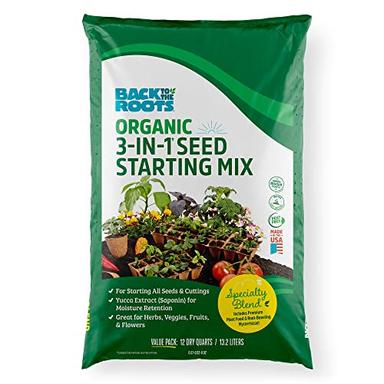 Back to the Roots 3-in-1 Seed Starting Mix 12 Quarts, 100% Organic & USA Made for Herbs, Veggies, Flowers, w/ Nutrient Rich Plant Food, Worm-Castings, & Moisture Controlling Yucca Brown image