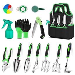 WNJ Garden Tool Set, 14PCS Complete Set of Heavy-Duty Stainless Steel Gardening Hand Tools with Stylish and Durable Tool Bag and Non-Slip Rubber Grips, Ideal Gardening Kit Gift for Women and Men image