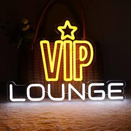 JFLLamp VIP Lounge Neon Signs for Wall Decor Neon Lights for Bedroom Led Business Signs Suitable for Night Club Bar Hotels Nail Salon Massage 5V Power Adapter, 16.2 * 11.4 Inch(Yellow+White) image