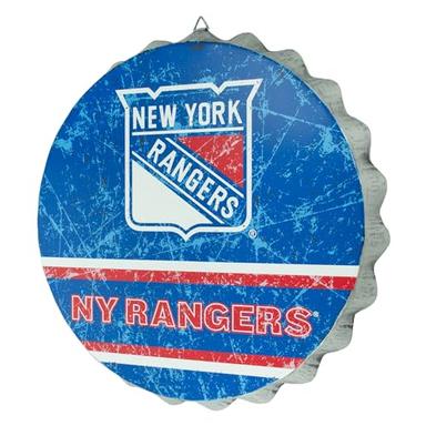 New York Rangers 13” Jumbo Metal Distressed Bottle Cap Wall Sign – Limited Edition FOCO New York Rangers Sign – Represent the NHL and Show Your Team Spirit with Officially Licensed New York Rangers image