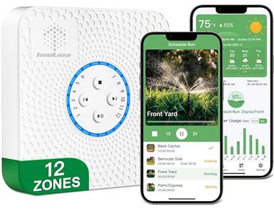 ImoLaza Smart Sprinkler Controller Evapotranspiration Master: 12 Zones WiFi Irrigation Controller with Automated Watering and App Control, Save Water Through Rain, Freeze, Wind and Saturation Skip image