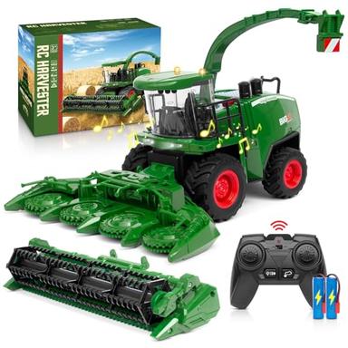 Uarzt Remote Control Combine Harvester Tractor Toy, 1/24 Scale RC Harvester Toys for Kids with 2 Grian Heads/2 Rechargeable Batteries/Light, Farm Toys for 4 5 6 7 8 9 Year Old Boys Birthday Gift image