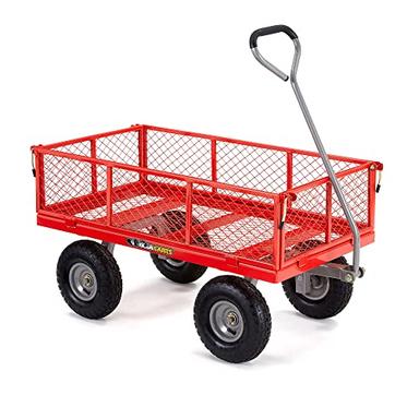 Gorilla Carts 800 Pound Capacity Heavy Duty Steel Mesh Versatile Utility Wagon Cart with Easy Grip Handle for Outdoor Hauling, Red image