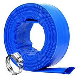 DAVCO 2" x 100 ft Pool Backwash Hose, Heavy Duty Reinforced Blue PVC Lay Flat Water Discharge Pump Hoses For Swimming Drain Pools and Clean Filters,with 1 Clamp image