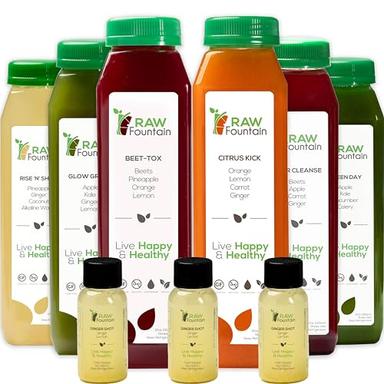 Raw Fountain 1 Day Juice Cleanse, All Natural Detox Cleanse, Cold Presssed Fruit and Vegetable Juice, Liquid Juice Diet, Tasty and Energizing, 6 Bottles 12oz, 3 Ginger Shots image
