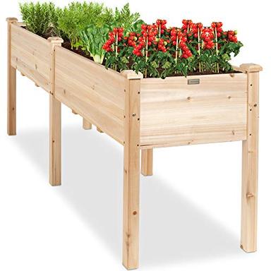Best Choice Products 72x23x30in Raised Garden Bed, Elevated Wood Planter Box Stand for Backyard, Patio, Balcony w/Divider Panel, 6 Legs, 300lb Capacity - Natural image