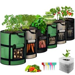 MEKOLIFE Grow Bags 6Pack - 10 Gallon Potato Grow Bags with Window to Harvest, Thickened Fabric Pots with Handles, Garden Bags to Grow Vegetables, Potatoes Tomato Chili Carrot image