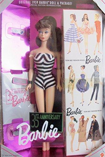 Barbie 35th Anniversary Doll (Brunette Hair) Reproduction 1959 Doll & Package Special Edition (1993) image