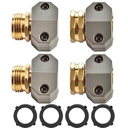 Sanpaint Garden Hose Repair Connector Fitting, Brass Mender Female and Male Hose End Connector with Zinc Clamp, Fit 5/8-Inch and 3/4-Inch Garden Hose, 2 Sets image