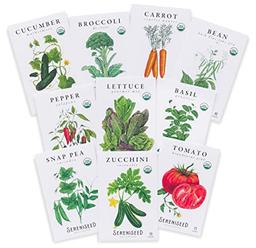 Sereniseed Certified Organic Vegetable Seeds (10-Pack) – Non GMO, Open Pollinated - Basil, Snap Pea, Broccoli, Bean, Jalapeno, Tomato, Lettuce, Cucumber, Carrot, Zucchini Seeds for Planting image