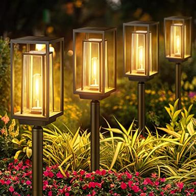 KELME Solar Pathway Lights Outdoor, 4 Pack Bigger Size Solar Lights for Outside, Super Bright Up to 14Hrs Solar Garden Lights, Waterproof Solar Powered Outdoor Lights for Yard Path Landscape Walkway image