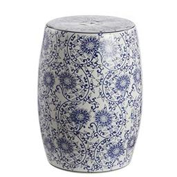 JONATHAN Y TBL1009A Lotus Blossom 17.5" Chinoiserie Ceramic Drum Garden Stool Bohemian, Coastal, Classic, Cottage, French Country, Traditional, Transitional, Bathroom, Garden Room, Patio, Blue/White image