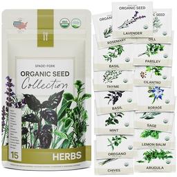 15 Certified Organic Herb Seeds Variety Pack (4X More) 10,000+ Non GMO Seeds for Planting Indoor Herb Garden or Outdoor Herb Garden Seeds for Planting | Including Basil Seeds, Rosemary Seeds & More image