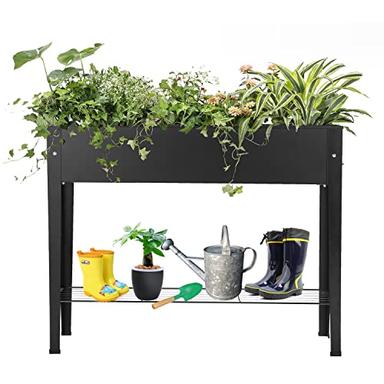 VEOAY Piksedo Raised Garden Bed, Elevated Planter Metal Plant Box with Legs Standing Garden Stand Drainage Holes Frosted Black image