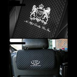 VIP Premium Black Car Seat Covers Mat Lion Silver Stitch Logo for All Motors Auto Vehicle Seatcover (1pack) image